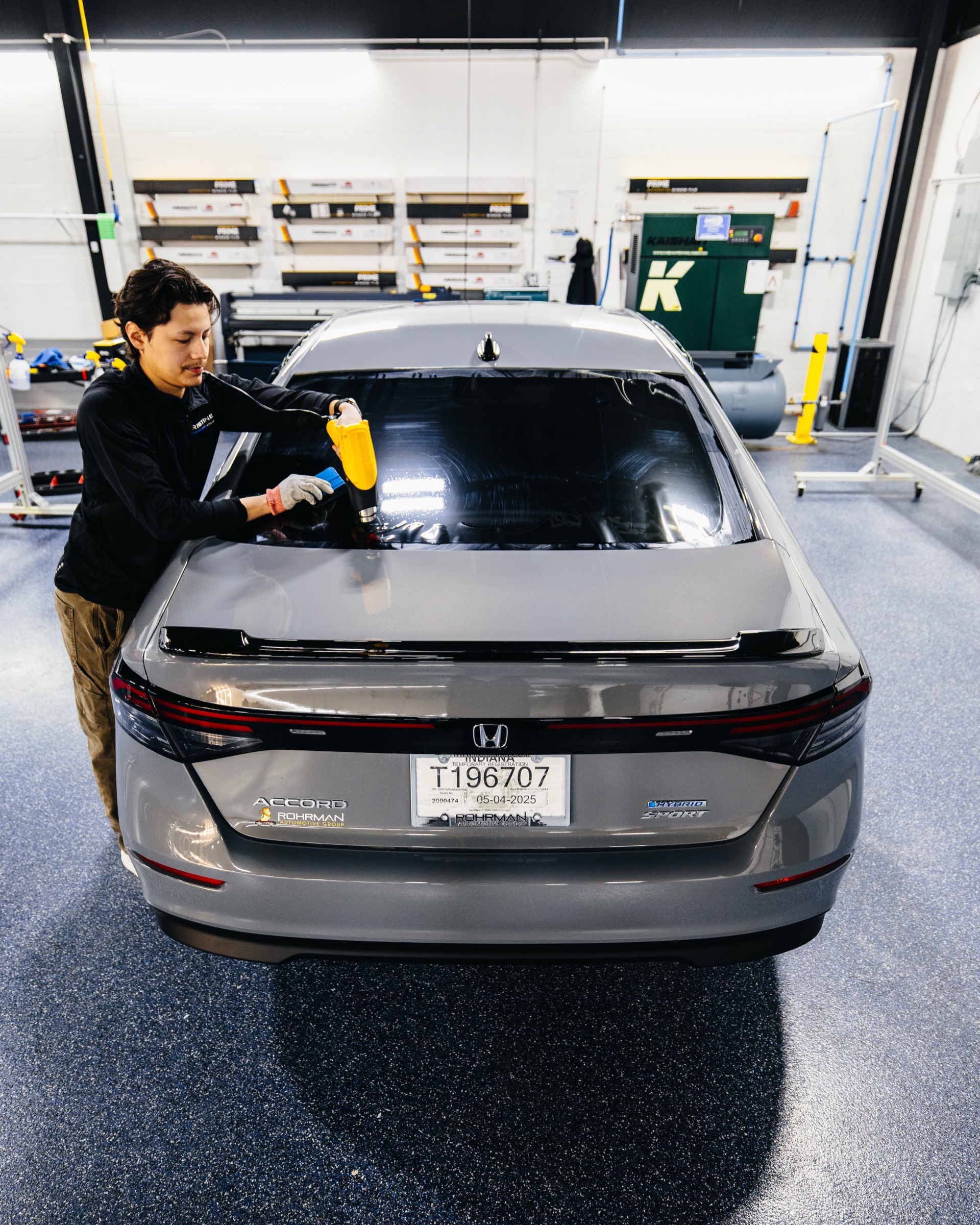 Rear window tint installation on a Honda Accord at Pristine Film Solutions